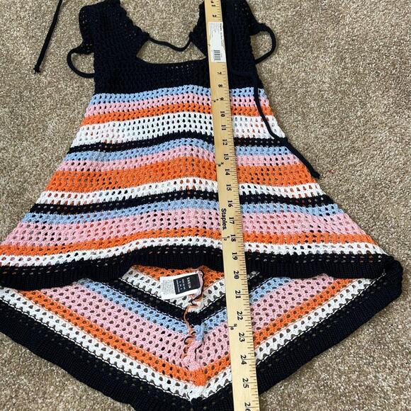 Colorblock Cut Out Lace Up Back Cover Up Dress crochet knit chest cut out SZ SM - Picture 2 of 11